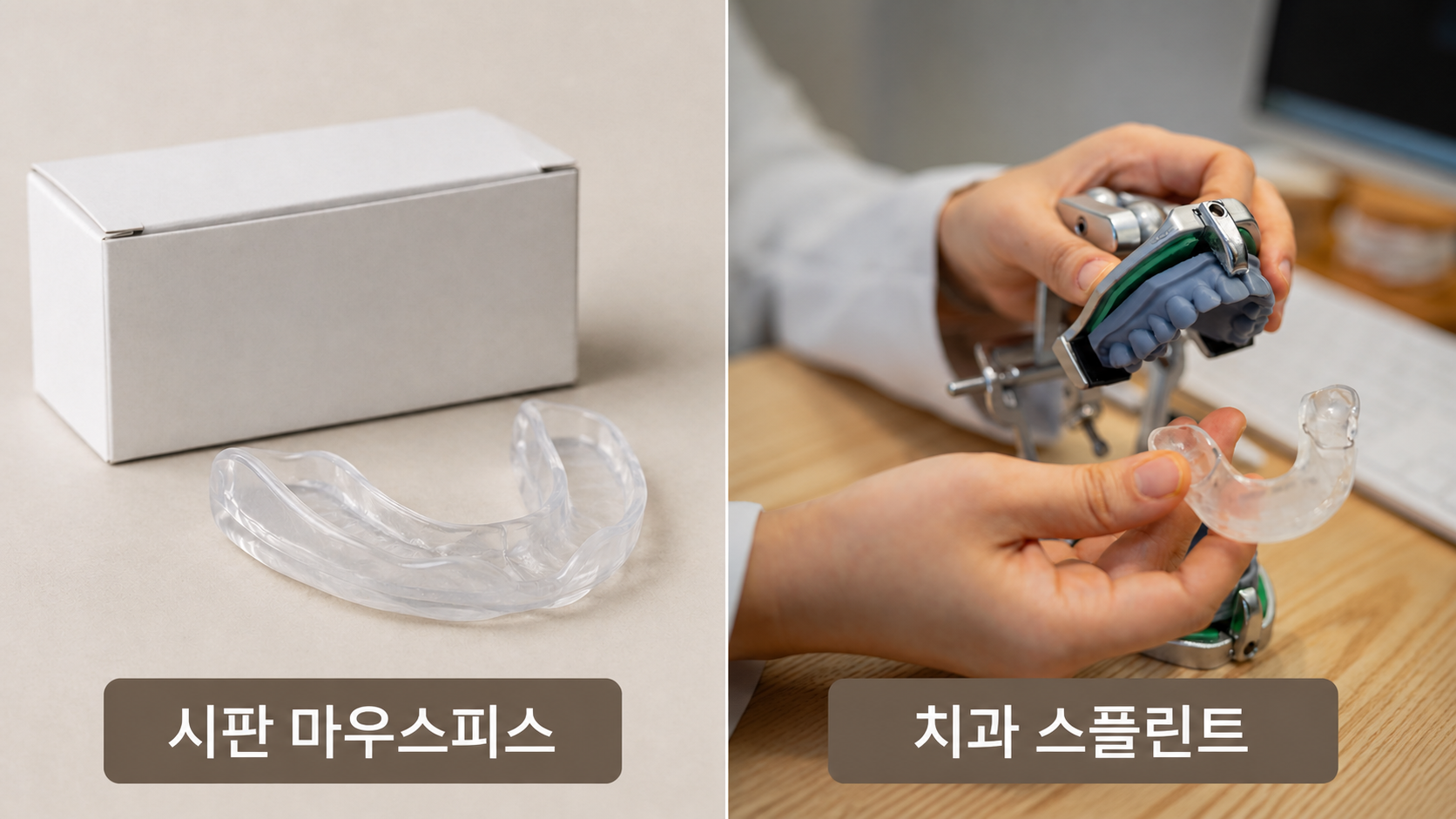 시판 마우스피스와 치과 스플린트 비교