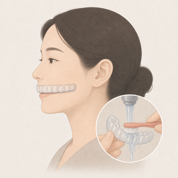 턱관절 스플린트 착용 모습과 찬물 세척 방법