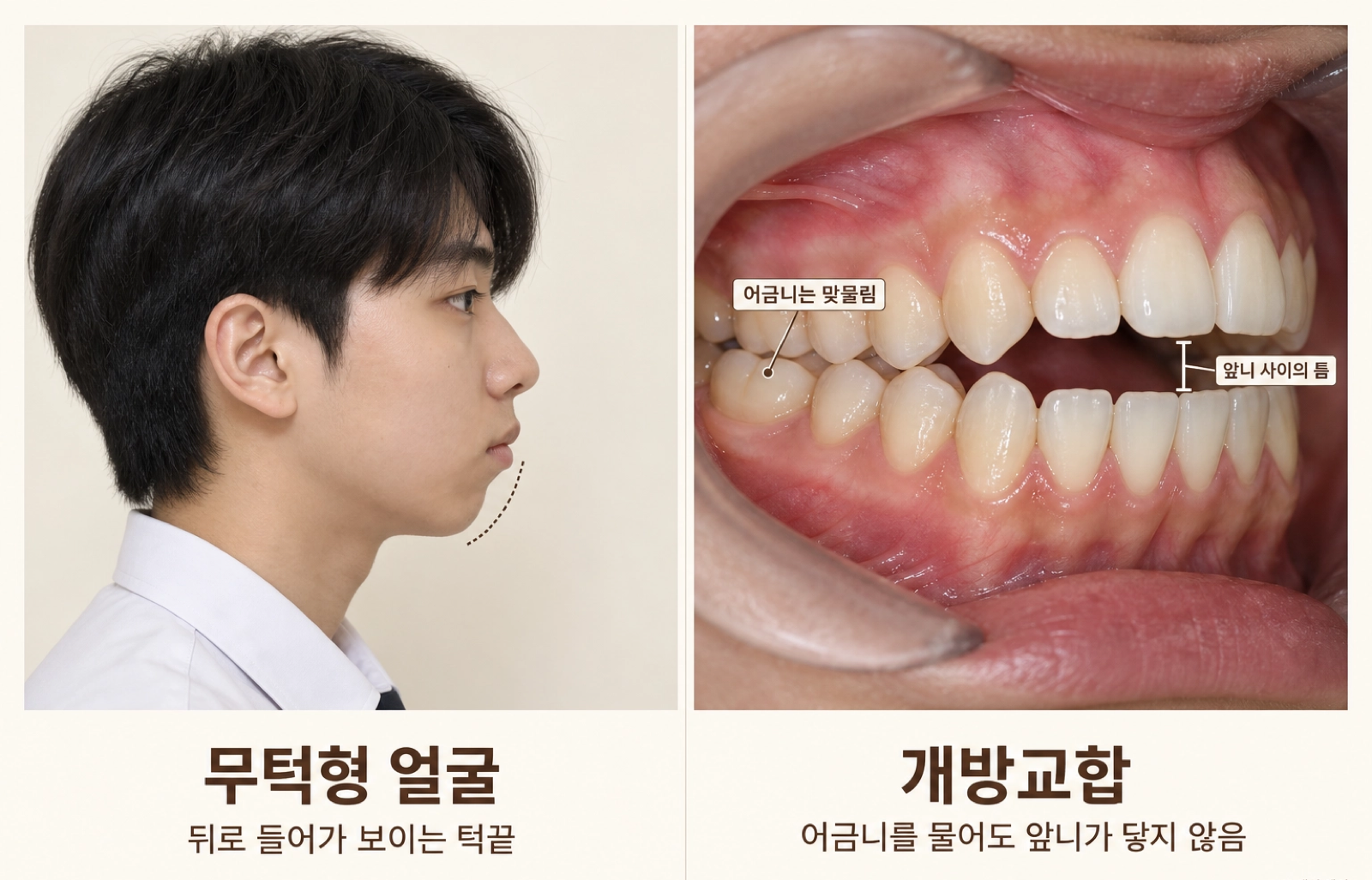 무턱형 얼굴과 개방교합의 차이